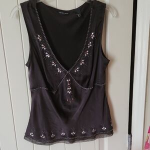 Embellished Brown Sleeveless Top